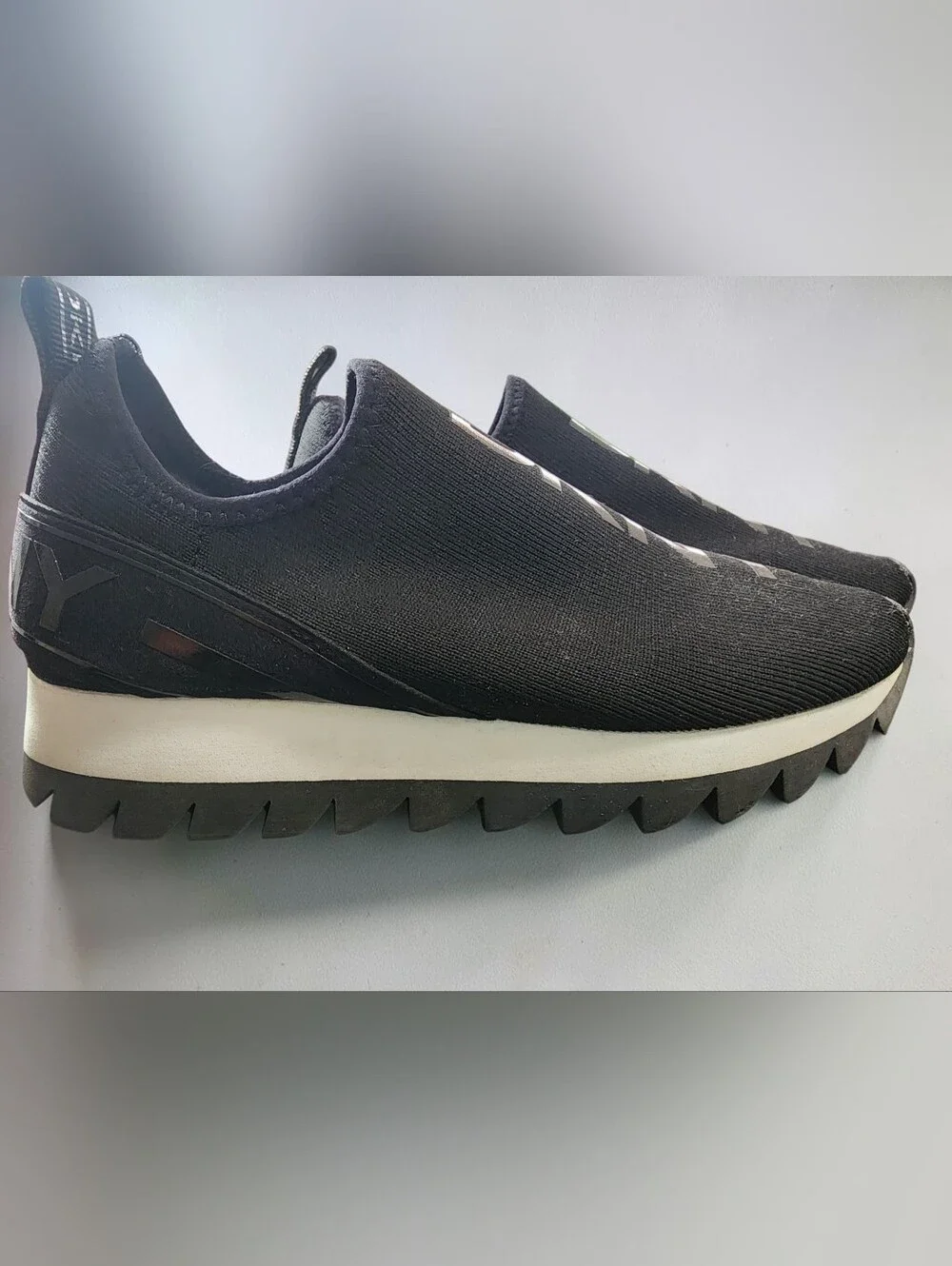DKNY Black Knit Logo Slip-On Lug Sole Sneakers Women's Size 8